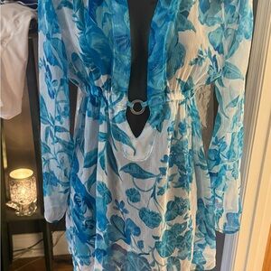 Floral Blue and White swimsuit cover up